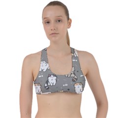 Cute Cat Pattern Cartoon Criss Cross Racerback Sports Bra by Cowasu