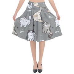 Cute Cat Pattern Cartoon Flared Midi Skirt by Cowasu