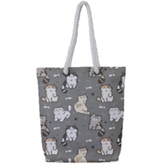 Cute Cat Pattern Cartoon Full Print Rope Handle Tote (small) by Cowasu