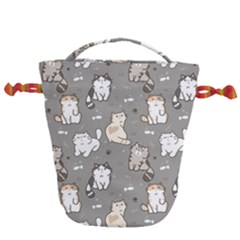 Cute Cat Pattern Cartoon Drawstring Bucket Bag by Cowasu