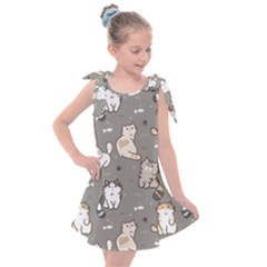 Cute Cat Pattern Cartoon Kids  Tie Up Tunic Dress by Cowasu