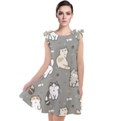 Cute Cat Pattern Cartoon Tie Up Tunic Dress by Cowasu