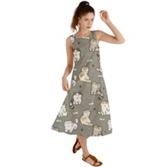 Cute Cat Pattern Cartoon Summer Maxi Dress by Cowasu