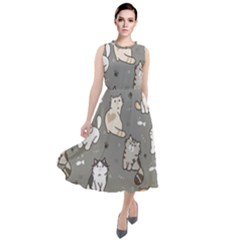 Cute Cat Pattern Cartoon Round Neck Boho Dress by Cowasu