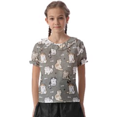 Cute Cat Pattern Cartoon Kids  Frill Chiffon Blouse by Cowasu