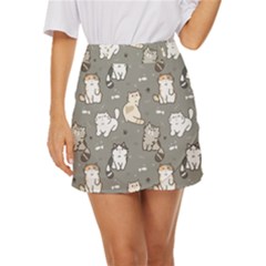 Cute Cat Pattern Cartoon Mini Front Wrap Skirt