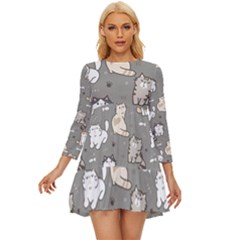 Cute Cat Pattern Cartoon Long Sleeve Babydoll Dress by Cowasu