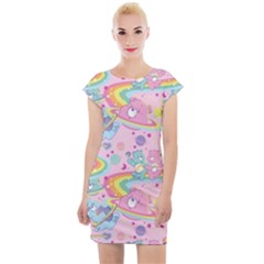 Bears Kawaii Pattern Cap Sleeve Bodycon Dress by Cowasu