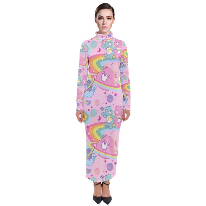 Bears Kawaii Pattern Turtleneck Maxi Dress