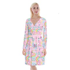 Bears Kawaii Pattern Long Sleeve Velvet Front Wrap Dress by Cowasu