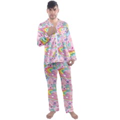 Bears Kawaii Pattern Men s Long Sleeve Satin Pajamas Set by Cowasu