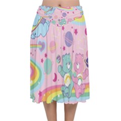 Bears Kawaii Pattern Velvet Flared Midi Skirt by Cowasu