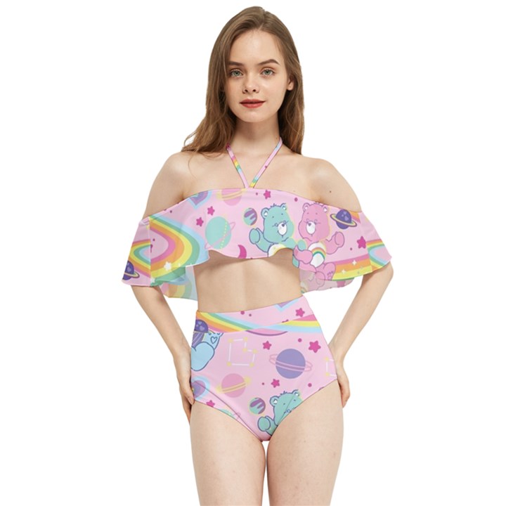 Bears Kawaii Pattern Halter Flowy Bikini Set 