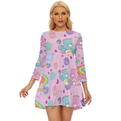 Bears Kawaii Pattern Long Sleeve Babydoll Dress by Cowasu