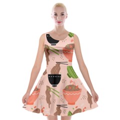 Japanese Street Food Soba Noodle In Bowl Velvet Skater Dress by Cowasu