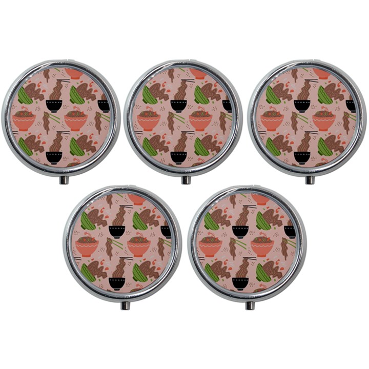 Japanese Street Food Soba Noodle In Bowl Mini Round Pill Box (Pack of 5)