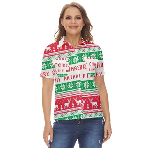 Merry Christmas Ya Filthy Animal Women s Short Sleeve Double Pocket Shirt by Cowasu