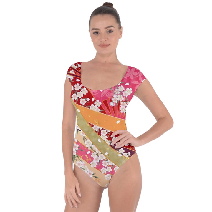 Japanese Kimono Pattern Short Sleeve Leotard 