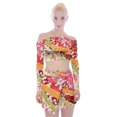 Japanese Kimono Pattern Off Shoulder Top With Mini Skirt Set by Cowasu