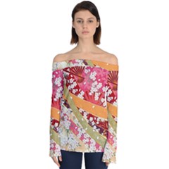 Japanese Kimono Pattern Off Shoulder Long Sleeve Top by Cowasu