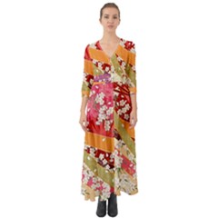 Japanese Kimono Pattern Button Up Boho Maxi Dress by Cowasu