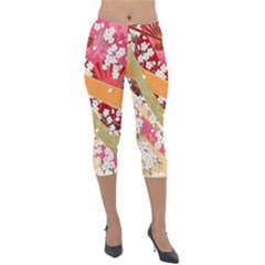 Japanese Kimono Pattern Lightweight Velour Capri Leggings  by Cowasu