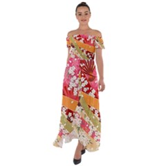 Japanese Kimono Pattern Off Shoulder Open Front Chiffon Dress by Cowasu