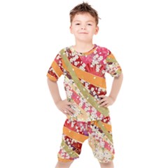 Japanese Kimono Pattern Kids  Tee And Shorts Set by Cowasu