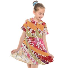 Japanese Kimono Pattern Kids  Short Sleeve Shirt Dress by Cowasu