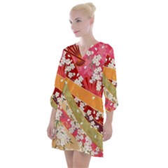 Japanese Kimono Pattern Open Neck Shift Dress by Cowasu