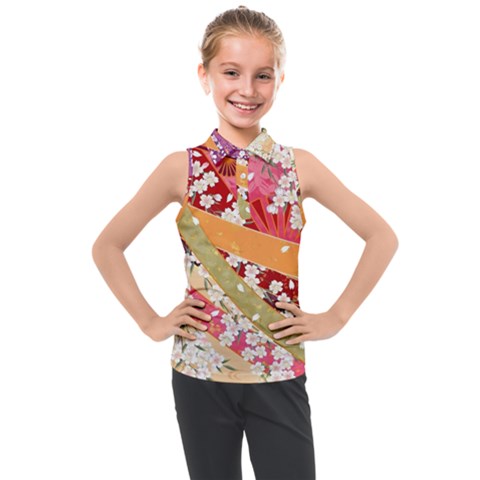 Japanese Kimono Pattern Kids  Sleeveless Polo Tee by Cowasu