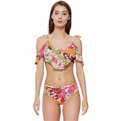 Japanese Kimono Pattern Ruffle Edge Tie Up Bikini Set	 by Cowasu