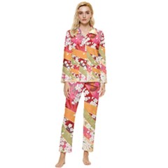 Japanese Kimono Pattern Womens  Long Sleeve Velvet Pocket Pajamas Set by Cowasu