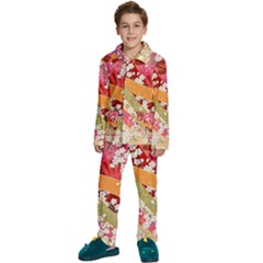 Japanese Kimono Pattern Kids  Long Sleeve Velvet Pajamas Set by Cowasu