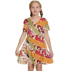 Japanese Kimono Pattern Kids  Short Sleeve Tiered Mini Dress by Cowasu