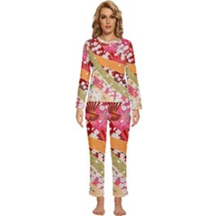 Japanese Kimono Pattern Womens  Long Sleeve Lightweight Pajamas Set