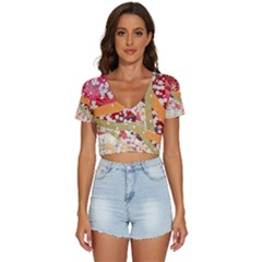 Japanese Kimono Pattern V-neck Crop Top by Cowasu