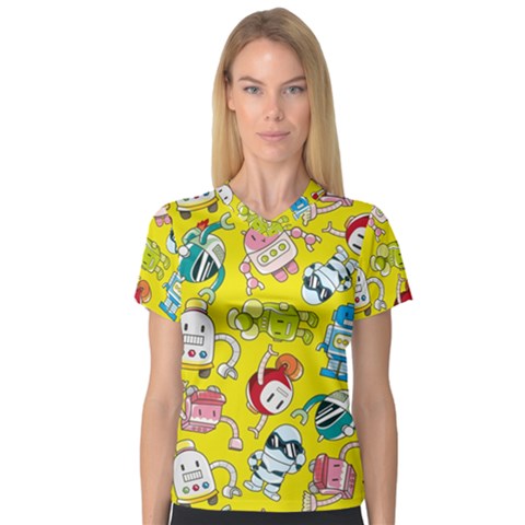 Robot Pattern Lego V-neck Sport Mesh Tee by Cowasu