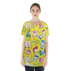 Robot Pattern Lego Skirt Hem Sports Top