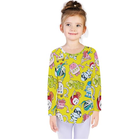 Robot Pattern Lego Kids  Long Sleeve Tee by Cowasu