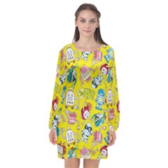 Robot Pattern Lego Long Sleeve Chiffon Shift Dress  by Cowasu