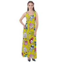 Robot Pattern Lego Sleeveless Velour Maxi Dress by Cowasu