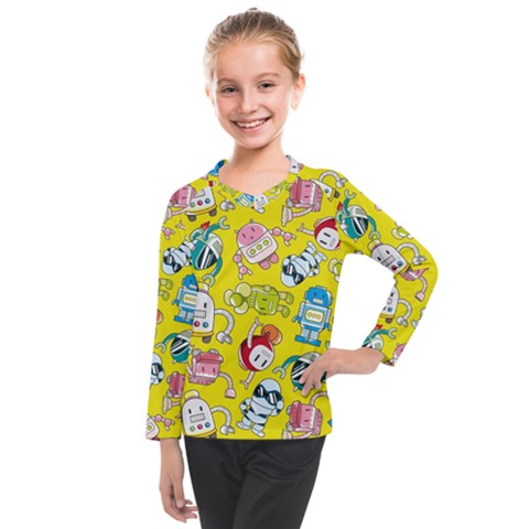 Robot Pattern Lego Kids  Long Mesh Tee by Cowasu