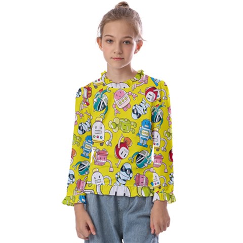 Robot Pattern Lego Kids  Frill Detail Tee by Cowasu