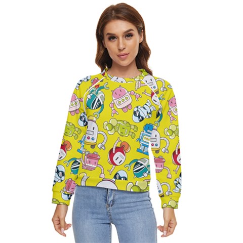 Robot Pattern Lego Women s Long Sleeve Raglan Tee by Cowasu