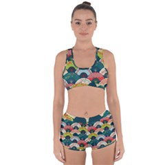 Japanese Fans Bright Pattern Racerback Boyleg Bikini Set by Cowasu