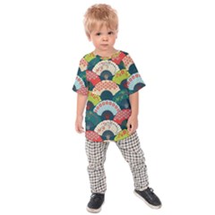 Japanese Fans Bright Pattern Kids  Raglan Tee