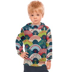 Japanese Fans Bright Pattern Kids  Hooded Pullover by Cowasu