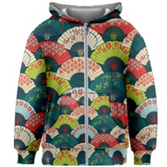 Japanese Fans Bright Pattern Kids  Zipper Hoodie Without Drawstring by Cowasu