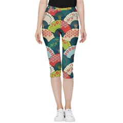 Japanese Fans Bright Pattern Inside Out Lightweight Velour Capri Leggings  by Cowasu